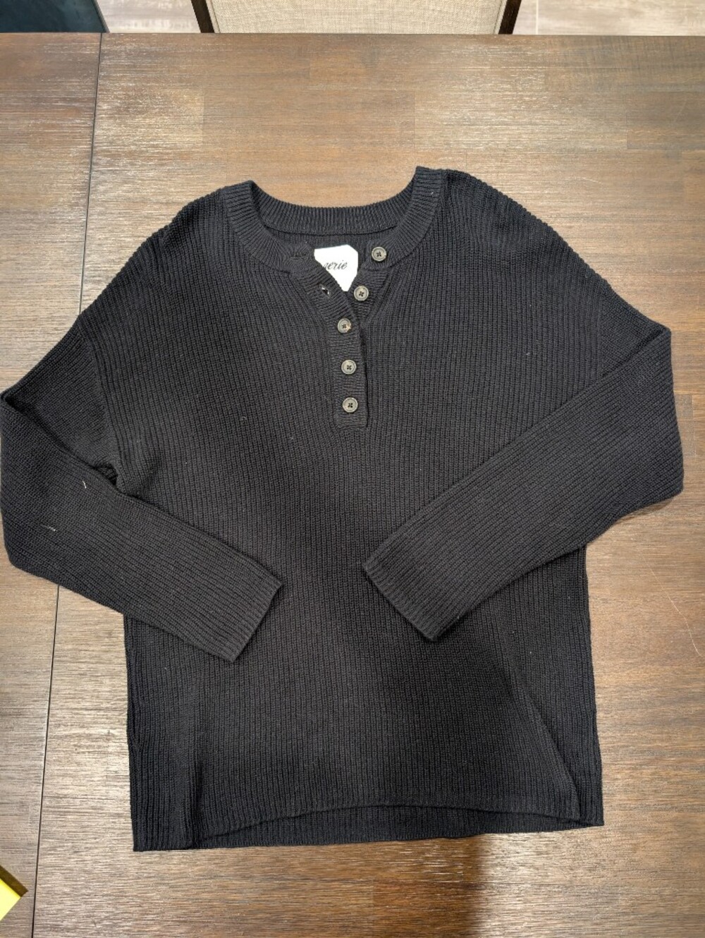 aerie Black Ribbed Henley Crewneck Sweater